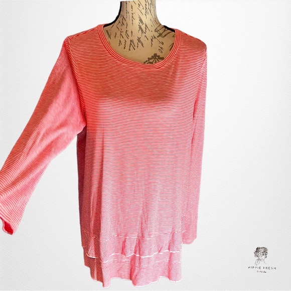 Soft Surroundings Women's 100% Pima Red & White Ruffle Hem Tunic Top L N… - Picture 3 of 11